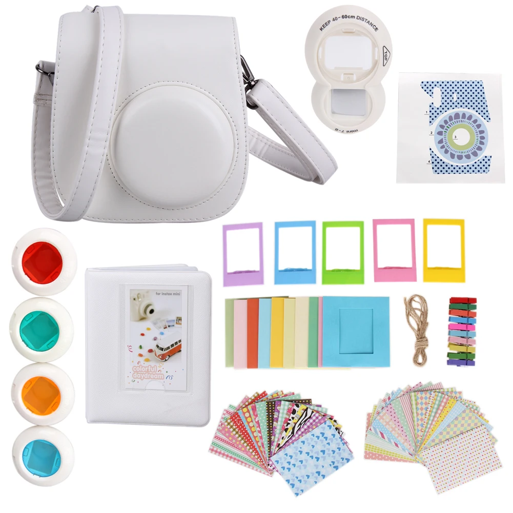 

Camera Bag Protector Video Bag Filter/Album Sticker/Frames Set 9 in 1 Camera Kit for Fujifilm Instax Mini 8 /8+ /8s Case White