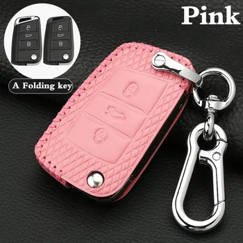 

Leather Car Key Remote Cover Case For Tiguan Mk2 2017 2018 2016 Passat B7 B8 Toureg Teramont Key Case Leather Key Ring Women