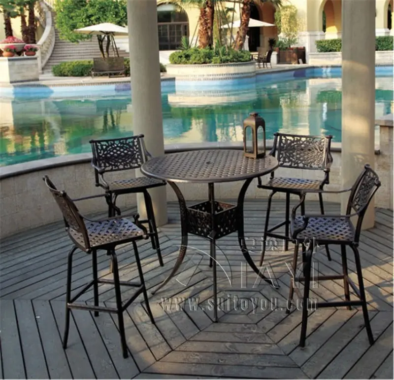 5 piece bar table and chair cast aluminum garden furniture Outdoor