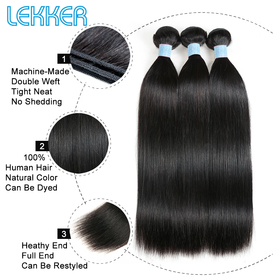 Tanie Lekker proste wiązki z zamknięciem wiązki ludzkich włosów z zamknięciem brazylijskie włosy wyplata wiązki z zamknięciem do przedłużania włosów