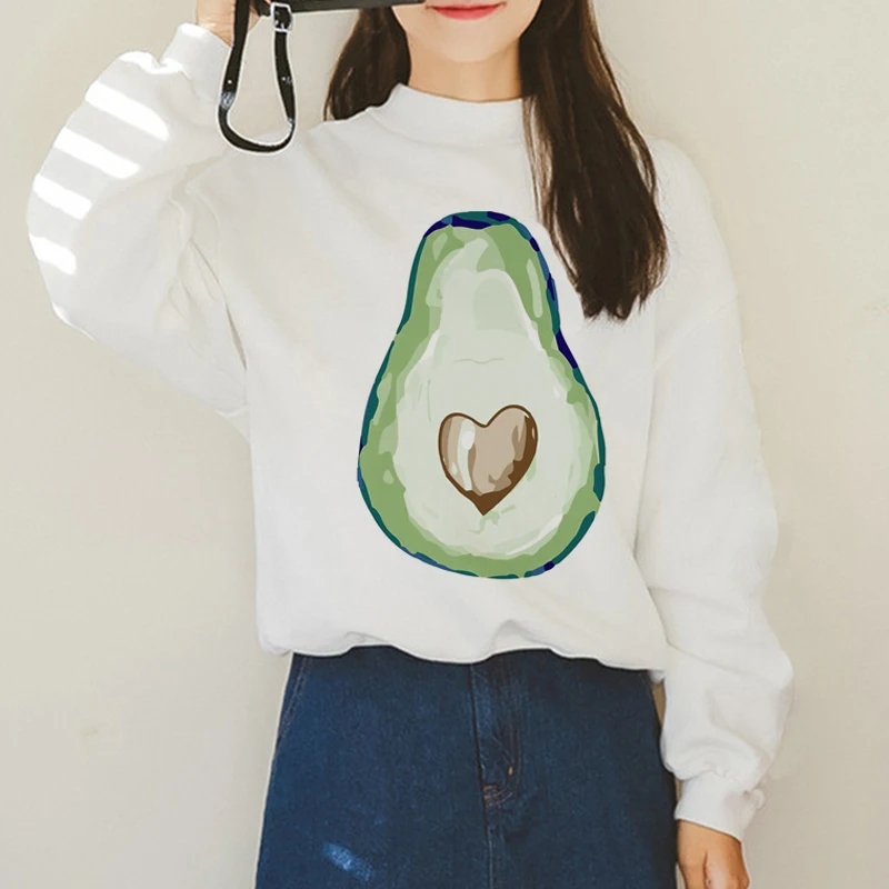 Avocado Harajuku Ullzang Small Fresh Warm Hoodies Women Vegan Kawaii Cartoon Print Sweatshirts 90s Graphic Fashion Hoody Female - Color: H1385