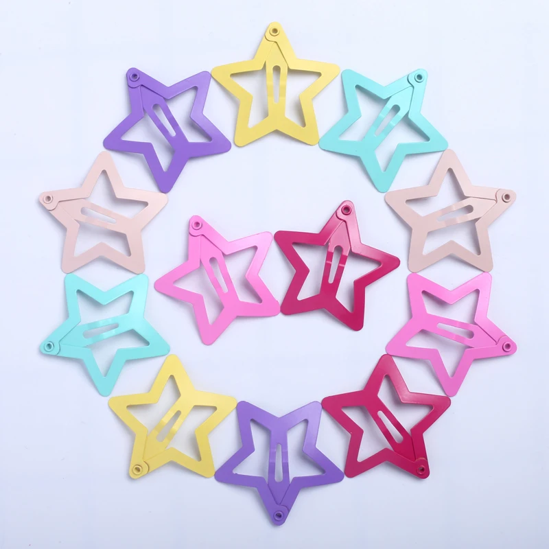12pcs Snap Hair Clips for Baby Girls Children Hair Styling Tools Cute Star Clip Pins Hairdressing Hairpins Color Metal Barrettes