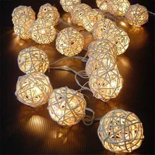 LED Battery String Lights 3M 20pcs White Handmade Rattan Balls String Lights Fairy Party Wedding Patio Christmas Decor