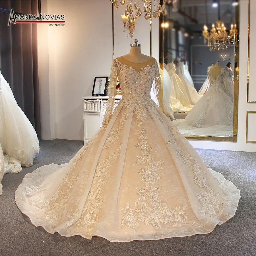 

New brand champagne color wedding dress stock US8
