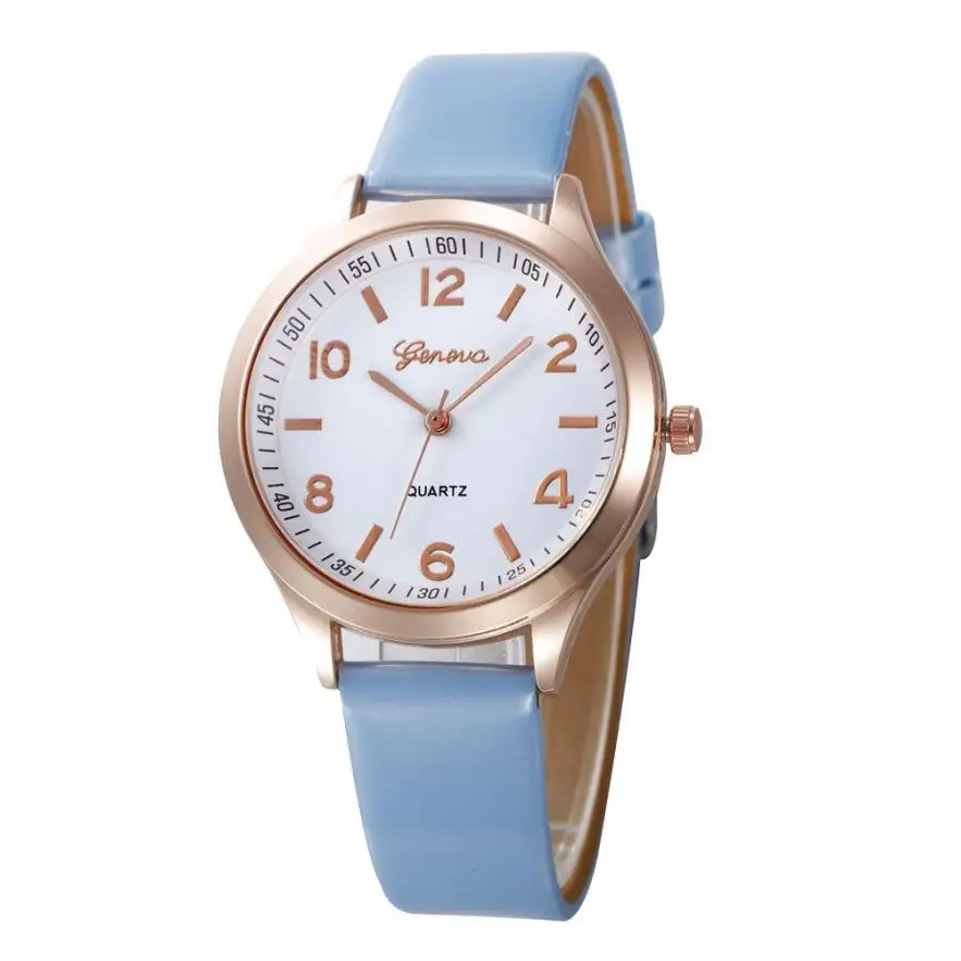 

Fashion Geneva women simple fresh checkers imitation artificial leather strap quartz dial analog automatic mechanical watch 50P