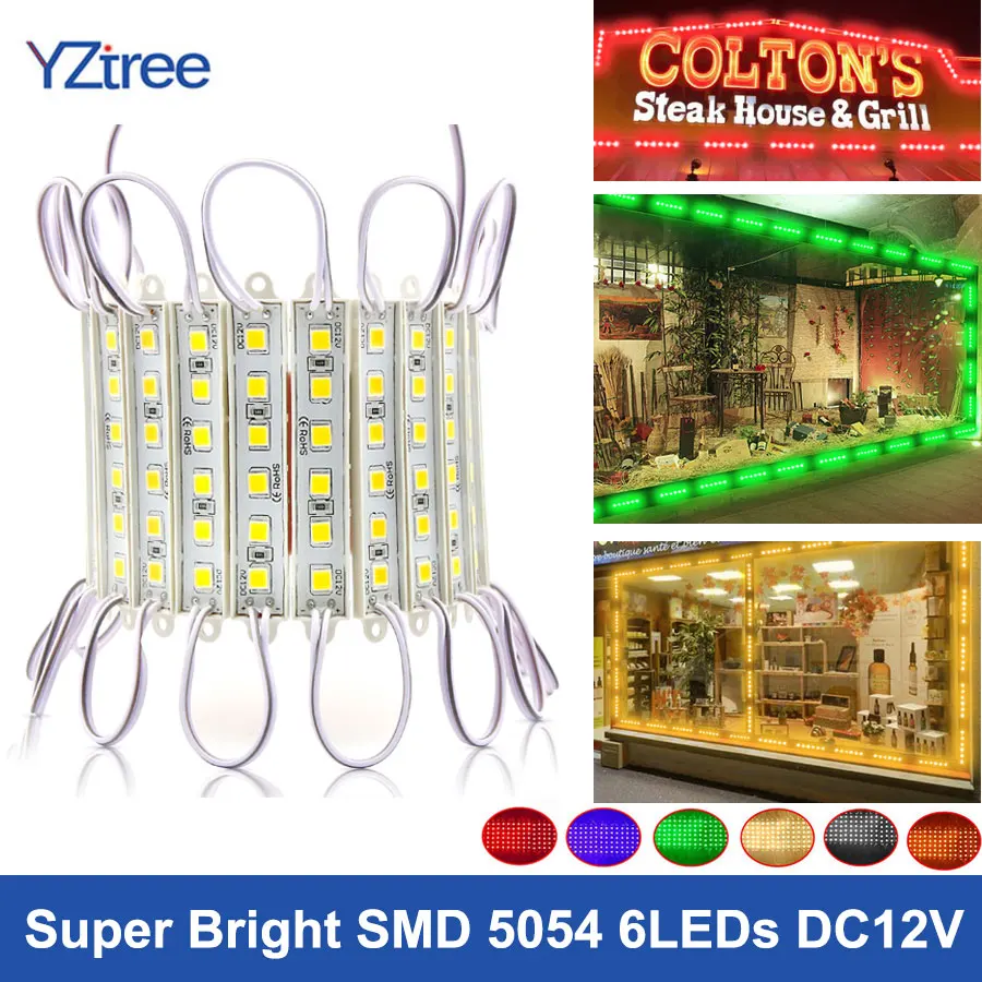 Super Bright SMD 5054 LED Module Light 6LEDs DC12V Waterproof LED Advertisement Backlight Module Storefront Light Lamp 20PCS/Lot 20pcs lot mini dc12v led module smd 2835 3leds with lens super bright ip65 waterproof outdoor advertisement backlight