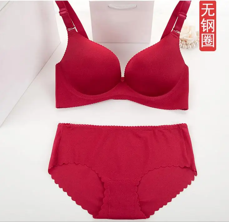 

Baharcelin Fashion 12 Candy Colors A B C Cup wire free women girl Push Up Bra set solid Color Gathered bra+short Set