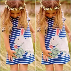 Новинка 2016 года прекрасный Кролик одежда для маленьких девочек летние платья белый в полоску рисунок хлопчатобумажная пачка Милое платье