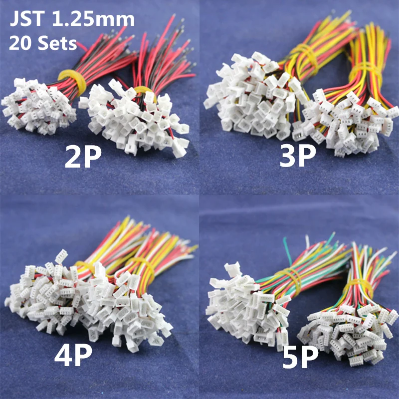 

20 Sets 28AWG Wire Small JST1.25mm Connector Plug Cable Male+Female for RC Battery/LED/DIY-JST