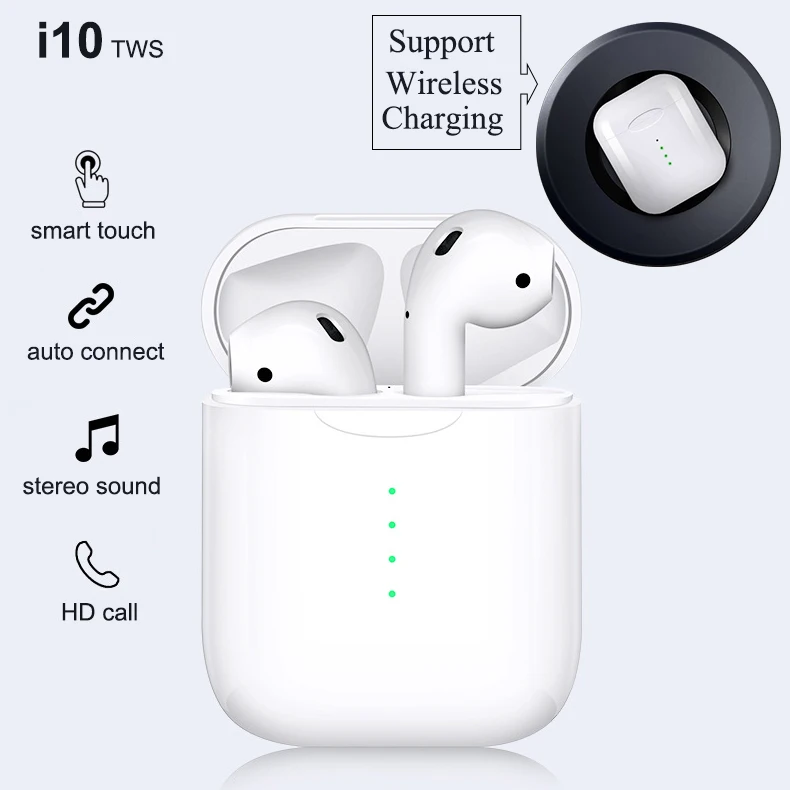 

i10 TWS Blutooth Earphones Handfree Wireless Headset 5.0 Touch Contrl and Wireless Charging Function In Ear kulaklik