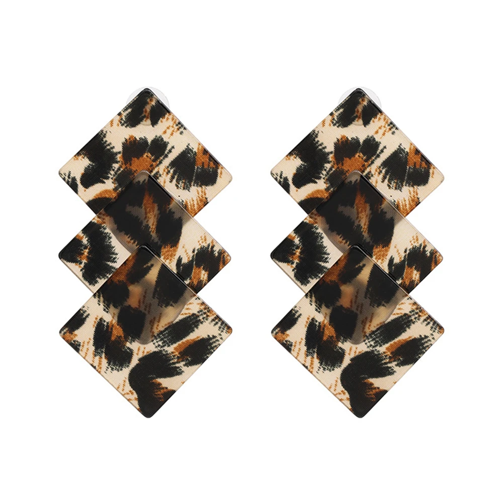 

E0050 Acrylic Earring Leopard Pattern 3 Square Geometry Design Earring for Women