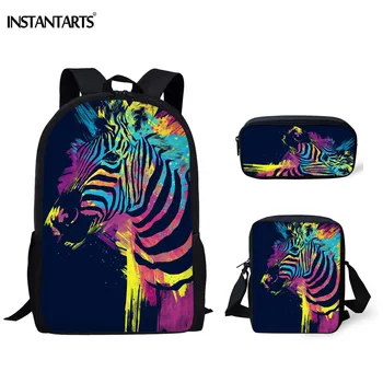 

INSTANTARTS Zebra Animal Horse Design School Bag for Students Brand Design 3D Print Children Backpack Satchel Mochila Rucksack