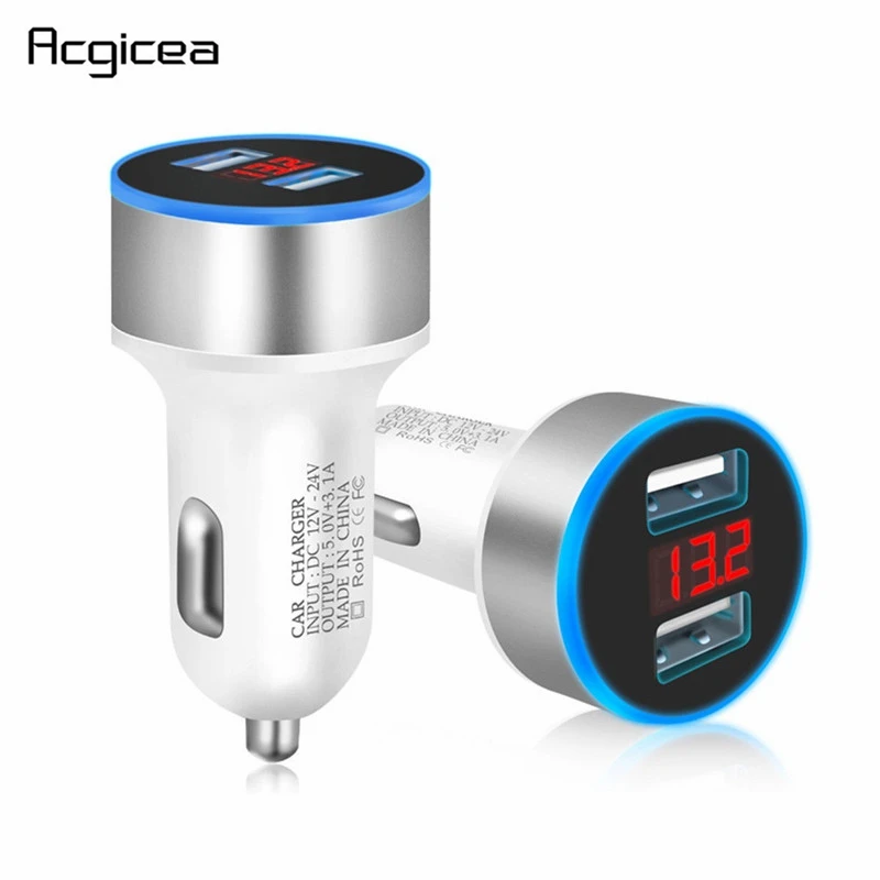 

3.1A Mini USB Car Charger For iPhone XR 8 7 Fast Car Phone Chargers Fast Charging With LED Display Dual USB Phone Charger in car