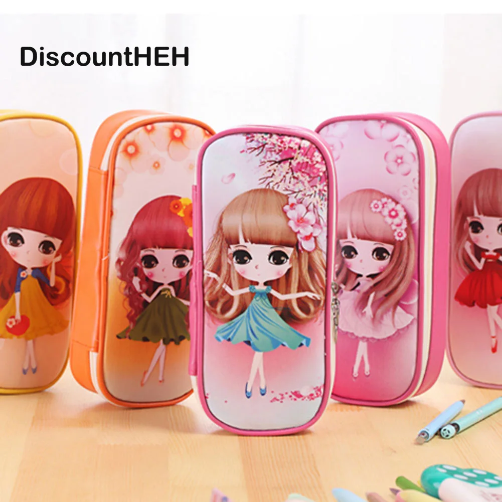 

Cute Girl Design School Pencil Case Large Capacity Pencil Bag PU Leather Children Student Gifts Pen Box Stationery Supplies