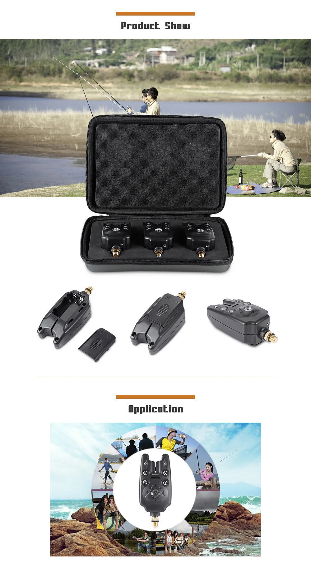 Outlife JY - 1 - 3 3pcs / Box Blue LED Wireless Fishing Bite Alarm Water Resistant Adjustable Tone Volume Sensitive Sound Alert