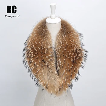 

[Rancyword] Hot Selling 100% Real Raccoon Fur Collar For Women Real Raccoon Fur Collar Female Genuine Fur Collar Winter RC1264
