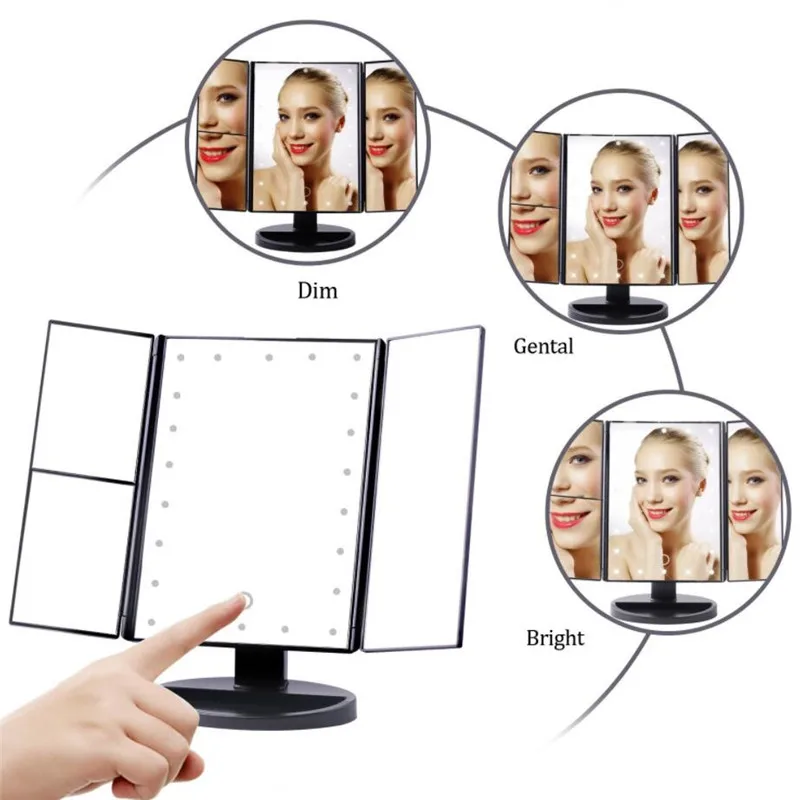 Освещенное зеркало для макияжа Trifold Vanity Mirror с 2X/3X/10X увеличением 180 Вращение сенсорного экрана косметическое светодиодный зеркало