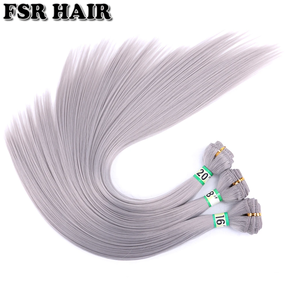 Dark Grey 16 18 20 Inches 3 pieces One Lot Straight Hair Bundles High Temperature Synthetic Hair Extensions for Black Women