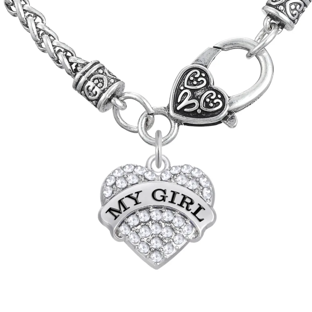 Top Sale 30pieces/lot Zinc Alloy Rhodium Plated Word My Girl Mixed Crystal Chaste Heart Chain DIY Pendant Necklaces For Women | Украшения и