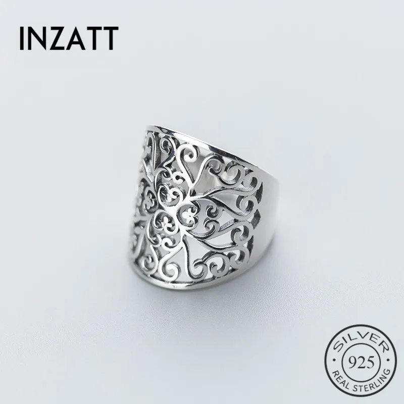 INZATT Винтаж геометрический цветок Широкая поверхность кольца 925 пробы серебро для женщин Свадебные обручальные ювелирные изделия изысканный подарок