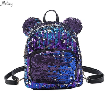 

New Zipper Patchwork High Quality Mini Solid Bag Fashion Lady Sequins School Backpack Satchel Girls Student Travel Shoulder Bag
