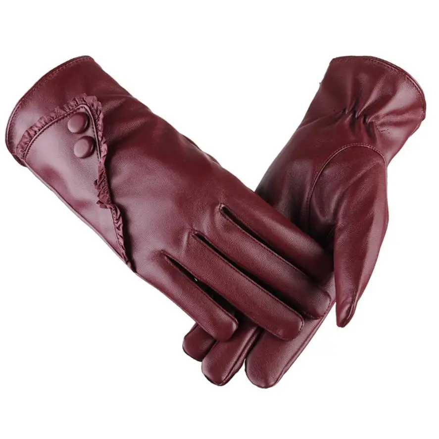 Feitong женские сохраняющие тепло кожаные водонепроницаемые перчатки для вождения на полный палец Военные перчатки# A25 - Цвет: Красный