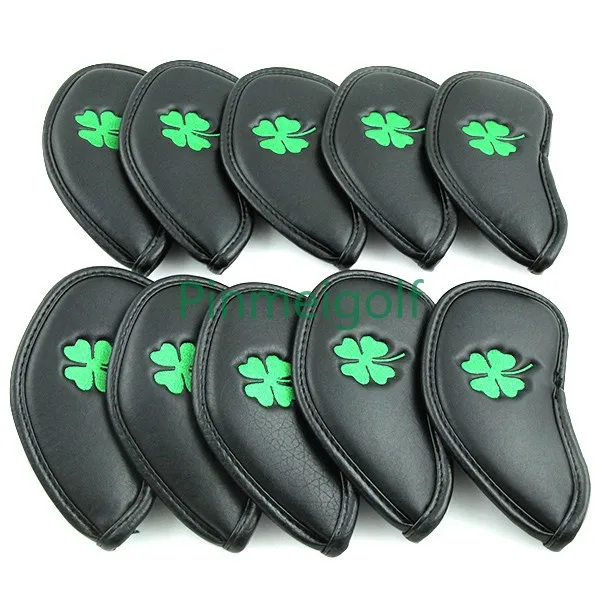10x Black CLOVER Golf Leather Iron Head Covers Golf HeadCovers for Golf