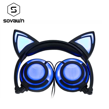 

New Version Rechargeable Foldable Flash LED Glowing Cat Ear Headphones Headset Lighting Earphone For PC Computer Mobile Phone