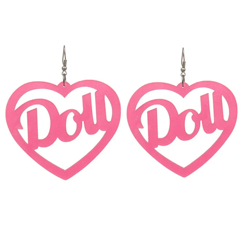 

Nightclub Long Bling Hot Pink Heart Earrings for Women Shiny Letter Dou Drop Acrylic Big Earring Jewelry Pendientes Grandes
