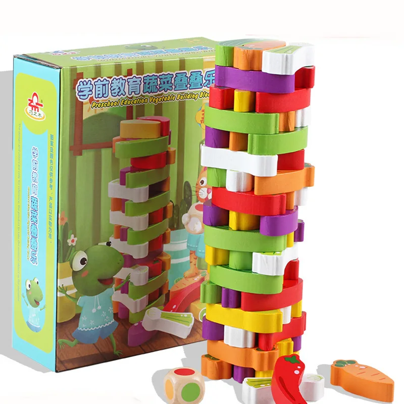 

Colorful egetables Jenga Puzzle Board Game Family/Party Best Gift for Children Building Blocks Game