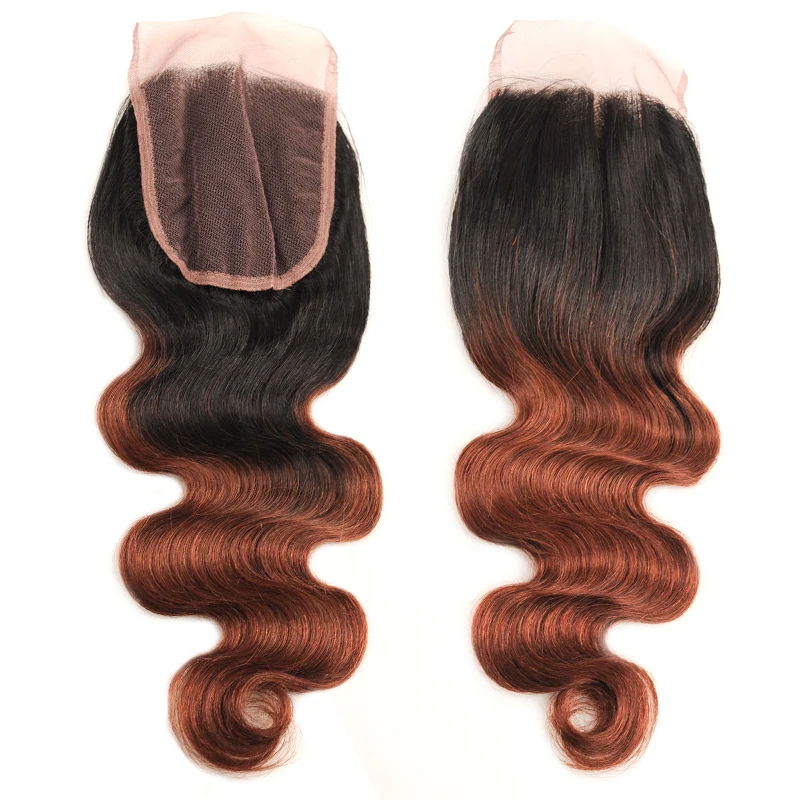 Pinshair темно-светлые цветные бразильские пучки волнистых волос с закрытием T1B/33 человеческие волосы 3 пучка с закрытием не реми волосы