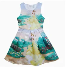 Красавица и Чудовище для девочек платье "Принцесса Белль" плиссированное платье с лацканом для маленьких детей с изображением героев мультфильмов Costume& Cosplay платье детская одежда