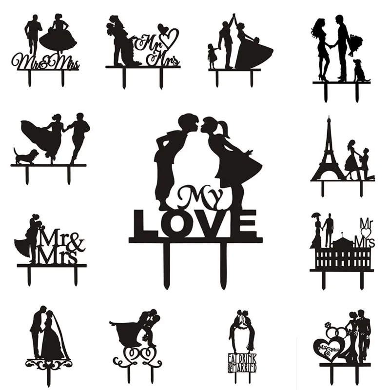 My Love Wedding Bride Groom Mr & Mrs Acrylic Cake Flags Eat Drink and Married Cake Topper Wedding Engagement Party Cake Decor