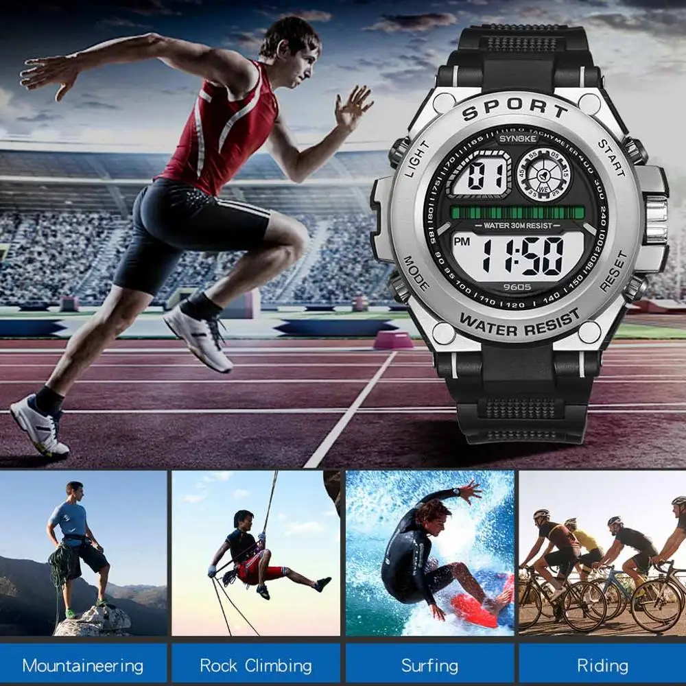 SYNOKE Trend мужские анти-осенние многофункциональные светящиеся электронные часы с большим экраном