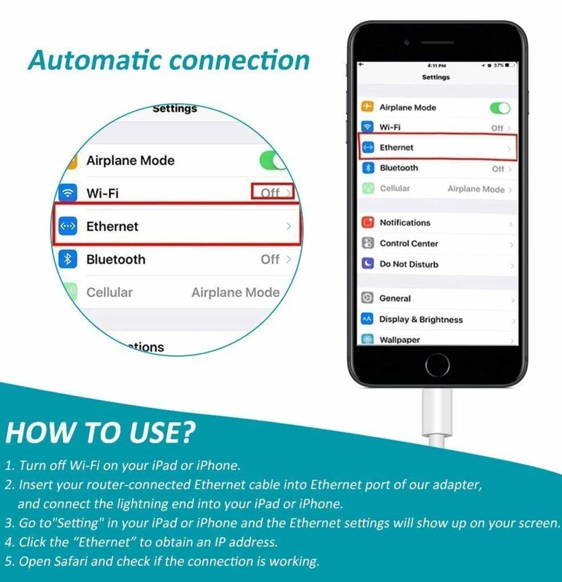 100 Мбит/с iOS адаптер для сетевого кабеля для IPhone XS XR 5 6 7 8 Plus Ipad к RJ45 Ethernet LAN Проводная связь для серфинга интернет напрямую