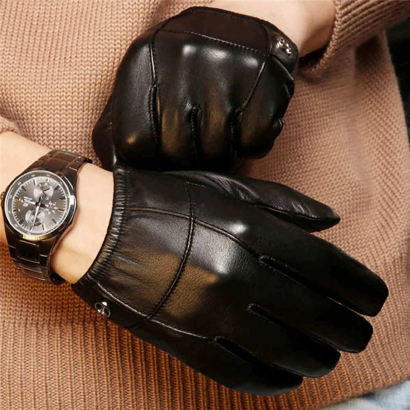 men's really leather gloves touch screen gloves thin lining gloves size