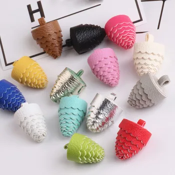 

Min order 10pcs/lot Colorful printing cartoon 3D Echinacea shape handmade leather nut diy jewelry keychain/bags fashion pendants