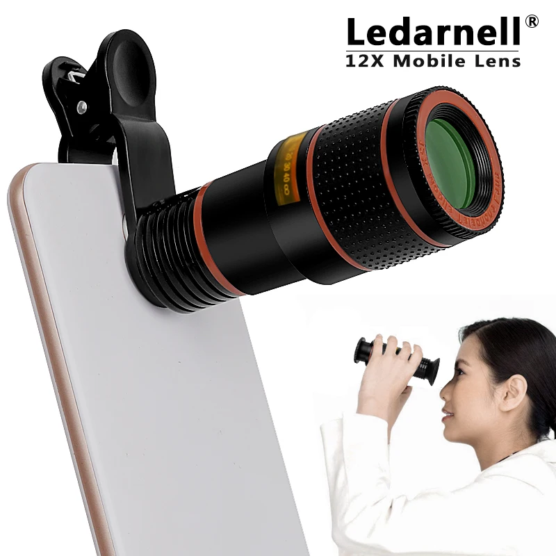 Ledarnell With Tripod for Phone Camera 12X Zoom Phone lens lentes telescopio Para Celular Telescope Movil Android Smartphone