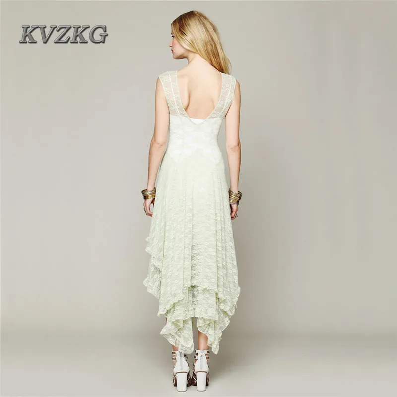 Kvzkg 2017 хиппи Стиль лето нерегулярные кружева Vestidos De Festa платье Longo Платье Mujer с