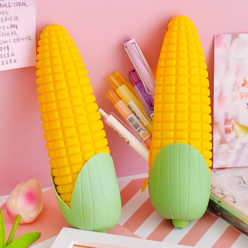 

Creative Soft Silicone Carrot Corn Pencil Case Large Capacity Waterproof Zipper Pen Case Pencil Bag for Students School Supplies