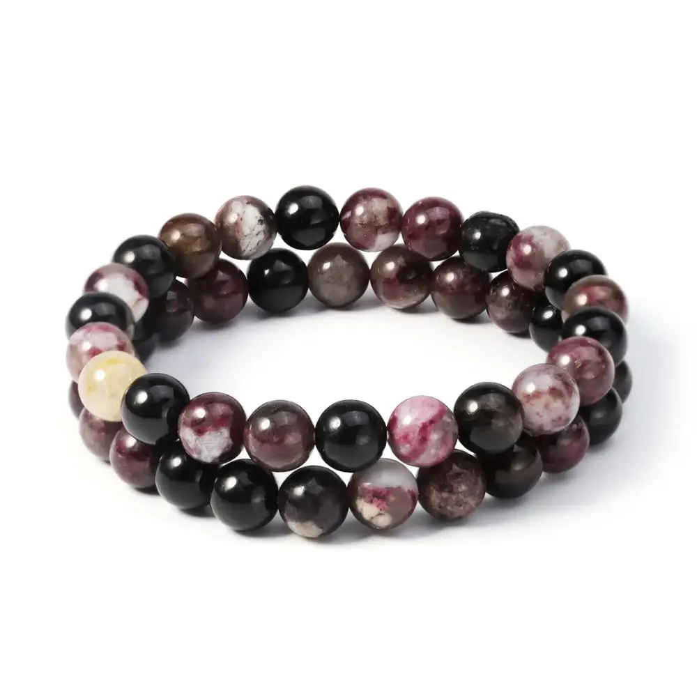 

8mm Natural Tourmaline Round DIY Beaded Bracelet 2 pcs/bag,Charm Friendship Good Bracelet For Women，Jewelry Wholesale