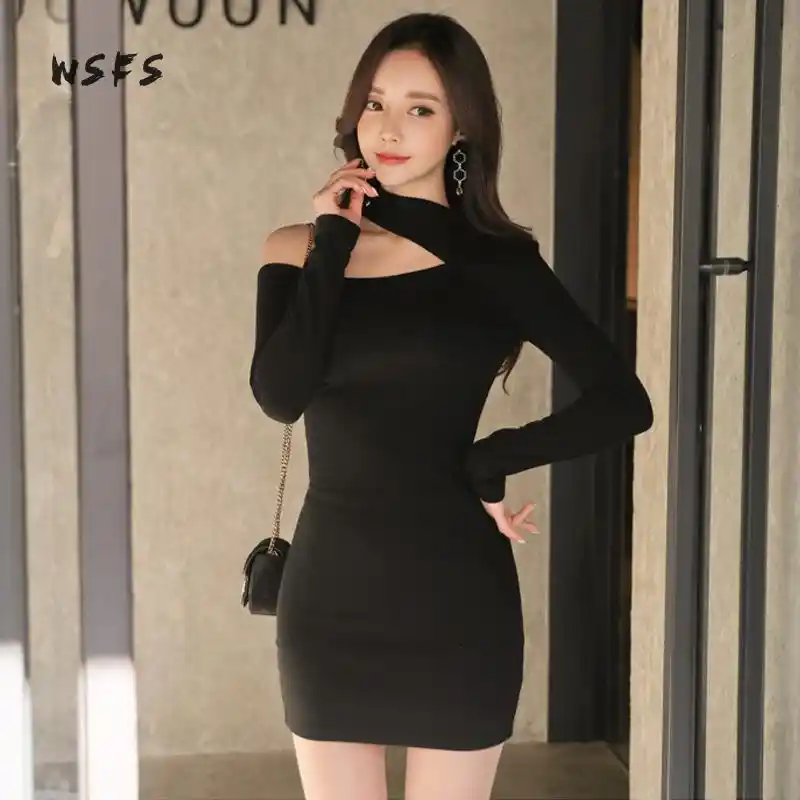 Женское платье с длинным рукавом и лямкой на шее|sexy party dress|women dressspring dress |