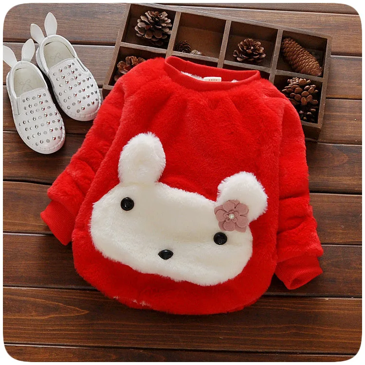 

New Baby Girl Clothes Casual Cartoon Bunnies Kids Hooded Fashion Baby Sweatshirt Baby Set Rabbits 5 Bowknot Infantil Sweater Red