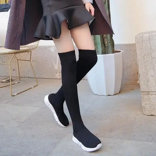 

long boots autumn and winter 2018 new ultra-thin elastic high tube flat bottom wild socks boots