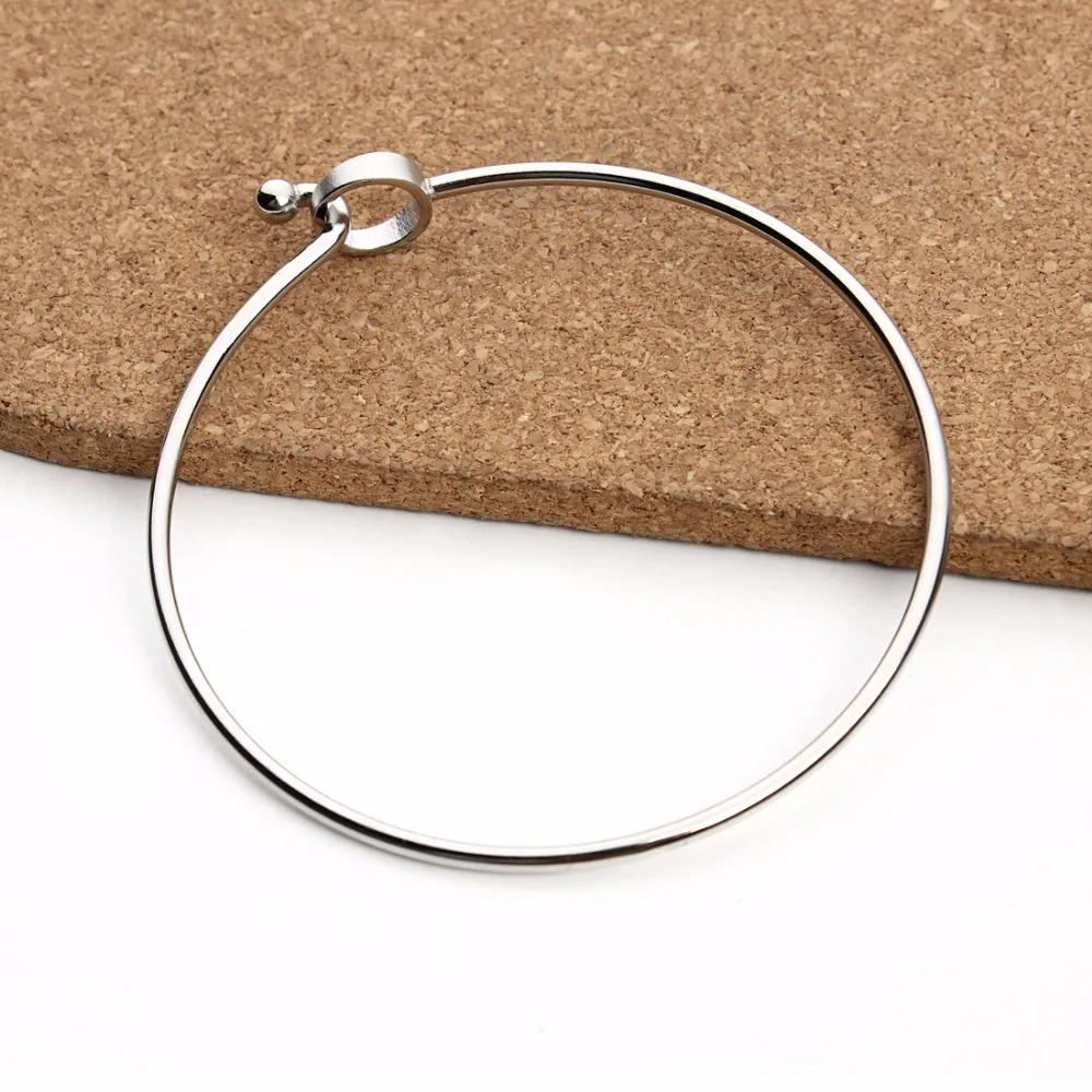 

Stainless Adjustable Cuff Bangle New Fashion 2pcs/lot Stainless Steel Bracelets Silver Color 64mm Open Wire Bangles Base Setting