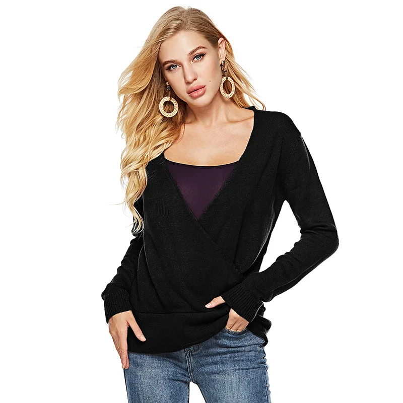 Autumn V Neck Knitted Pullovers Women Sexy Loose Knitting Sweater 2018 New Fashion Solid Color Jumpers Feminina Female Sweaters