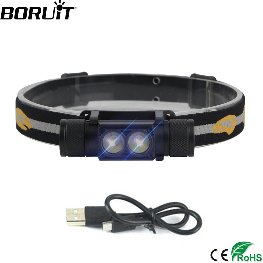 cheap BORUiT 1000LM XP G2 LED Headlight USB Charger 18650 Battery Headlamp 4 Mode Head Torch Waterproof Camping Hunting Flashlight