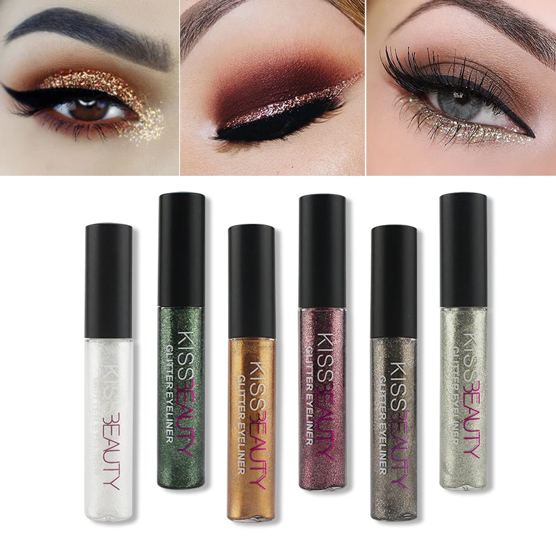 KISS BEAUTY Brand 6 Color Glitter Liquid Eyeshadows Metallic Liquid Eyeshadow Long Lasting