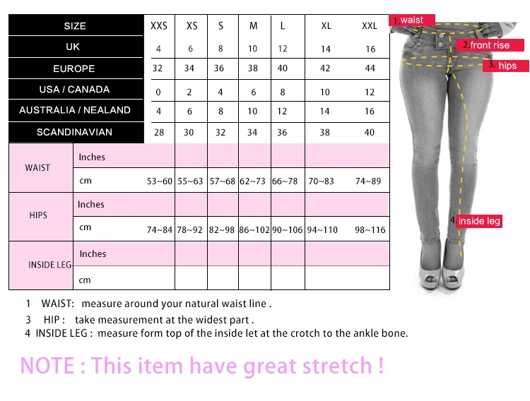 2015 high waist skinny tight long jeans pencil stretch ripped denim jean size