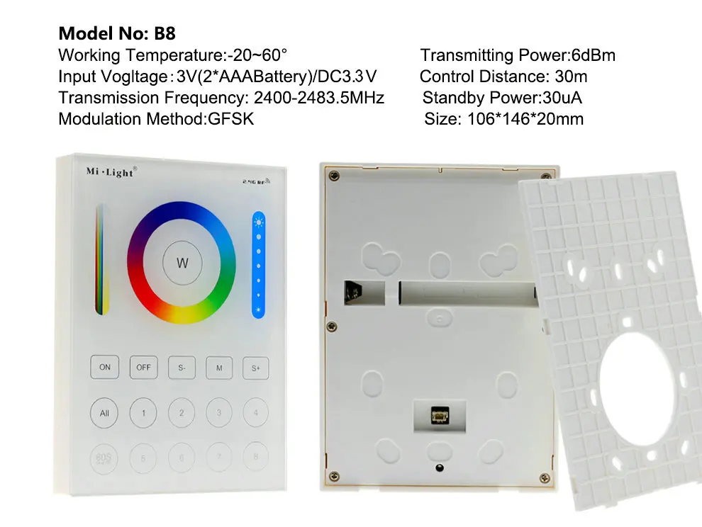Mi светильник RGB+ WW+ CW 5 в 1 умный пульт дистанционного управления 8 зон панель Пульт дистанционного управления DC12-24V полноцветный для светодиодной ленты